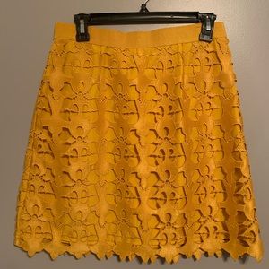 LOFT mustard skirt, large lace